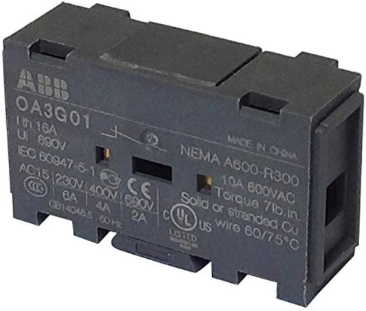 ABB OA3G01 Auxiliary Contact, 1NC, 16A, 600VAC